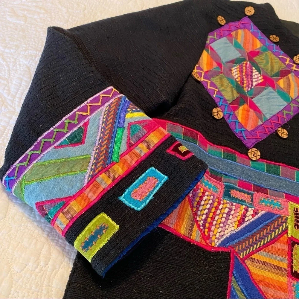 Parsley & Sage Embroidered Patchwork Button Jacket - M - Picture 7 of 13